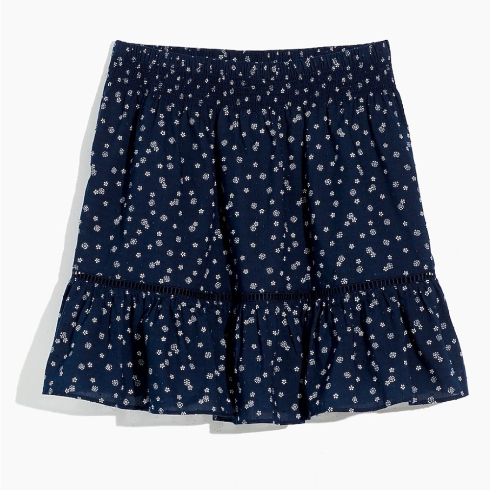 Madewell navy blue smock waist mini skirt with white flowers size large